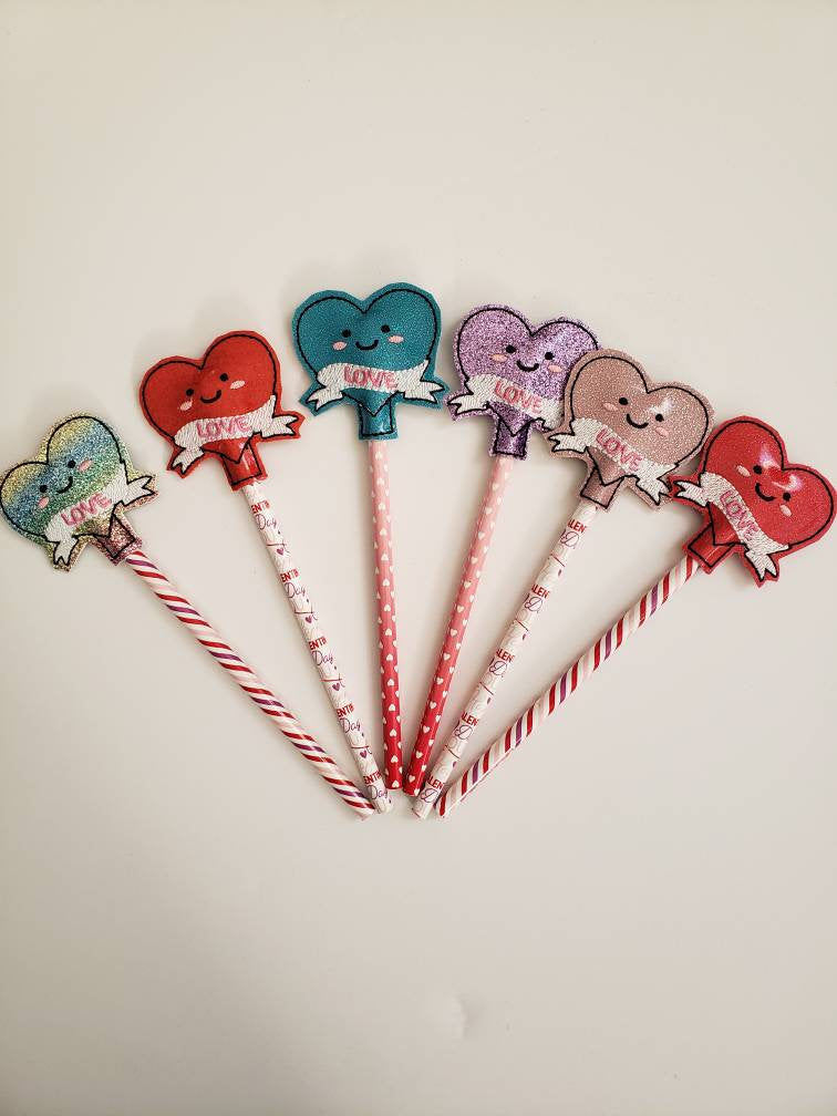 Valentines day gift - Pencil Toppers - class party favor - Heart